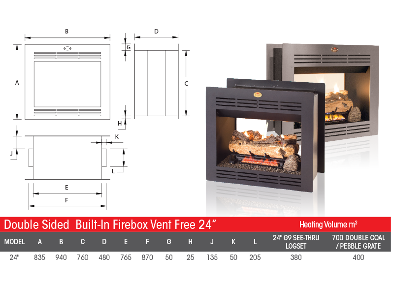 Double Sided Ventless Gas Fireplace - Home Fires Double Sided Built In Vent Free Fireplace Gas Box Only